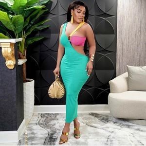 X-Large Turquoise/Yellow/Pink Maxi Dress